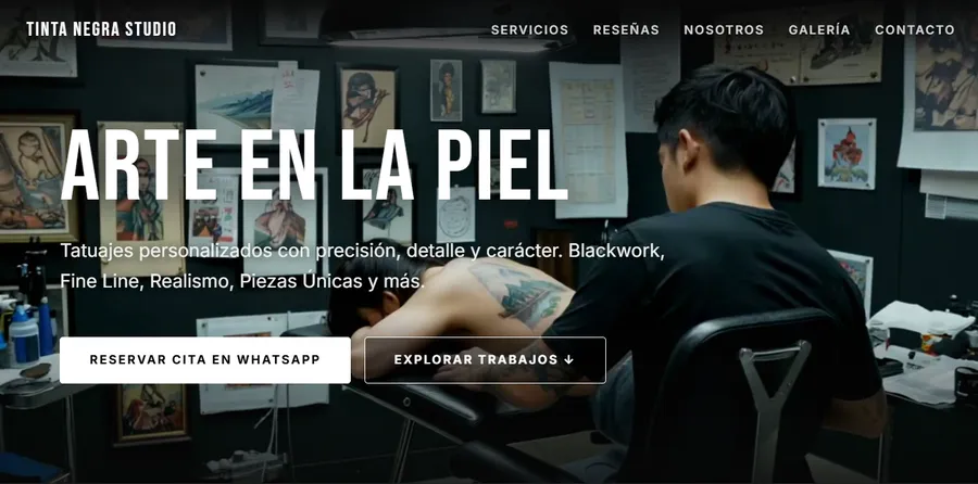Captura del sitio de Tinta Negra Studio